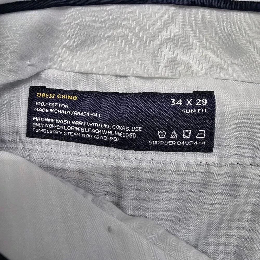 Stafford Seersucker Chino Pants Mens 34x29 (34x28) White Blue Stripe 100% Cotton